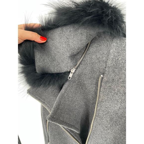 Mackage Felipa Charcoal Wool/Nylon/Cashmere Jacket Asiatic Racoon Fur Trim Small - Picture 6 of 13